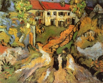 2人の人物が描かれたオーヴェールの村の通りと階段 フィンセント・ファン・ゴッホ Oil Paintings